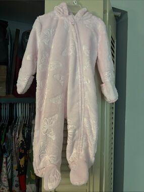 Plush Hooded Pink Butterfly Footie One-Piece for Kids